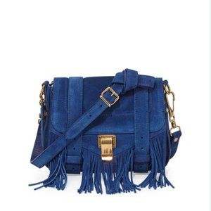 Proenza Schouler PS1 Suede Fringe Shoulder Bag, Blue Authentic